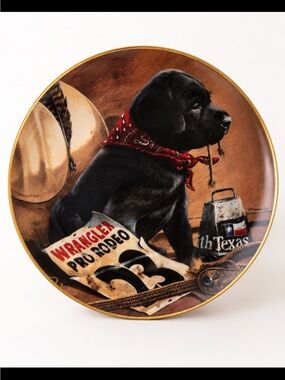 Danbury Mint little wrangler black lab with Red Bandana plate